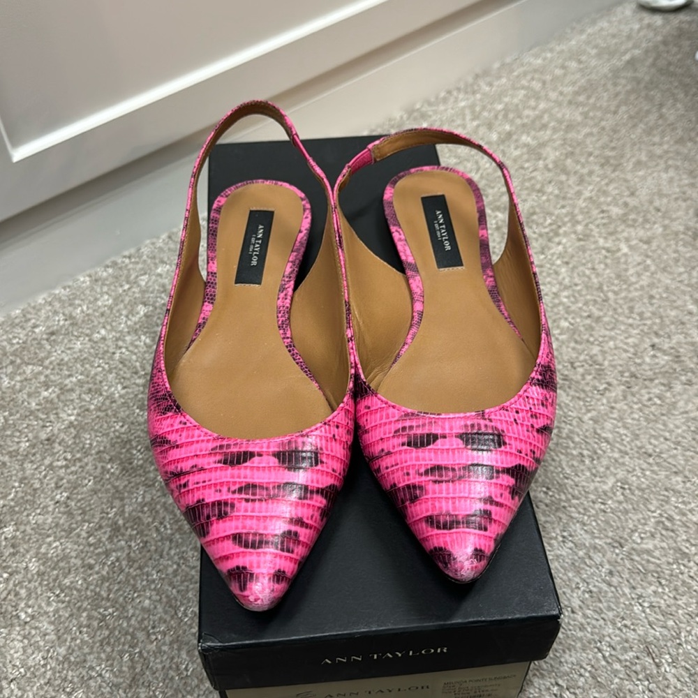 Funky pink and black sling back flats